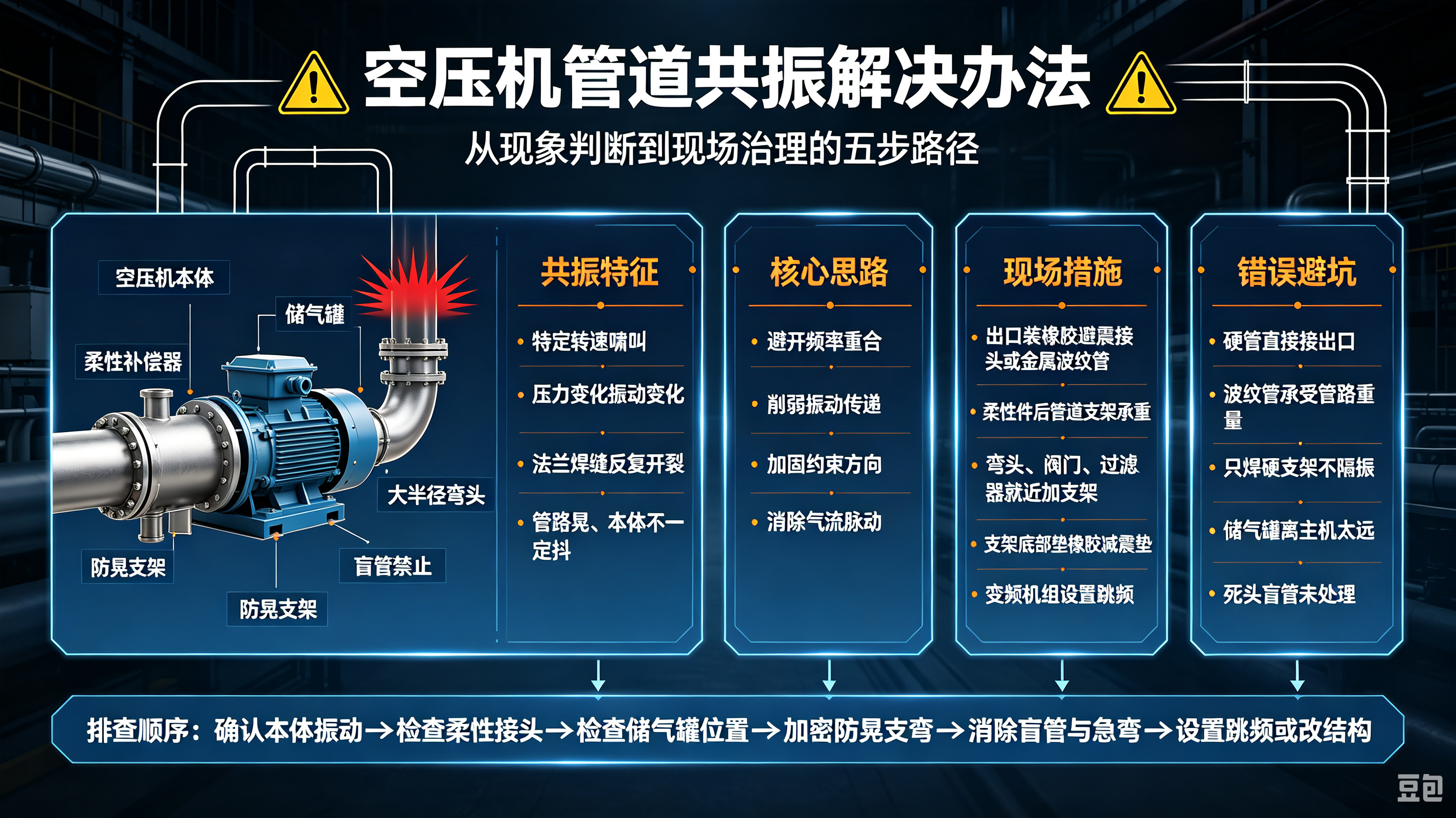 空压机空气管道共振怎么解决